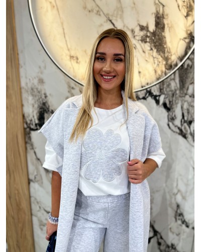 T-shirt stokrotka By o la la...! biały z szarym