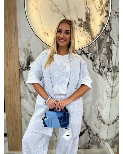 T-shirt stokrotka By o la la...! biały z szarym