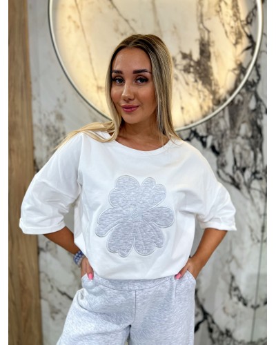 T-shirt stokrotka By o la la...! biały z szarym