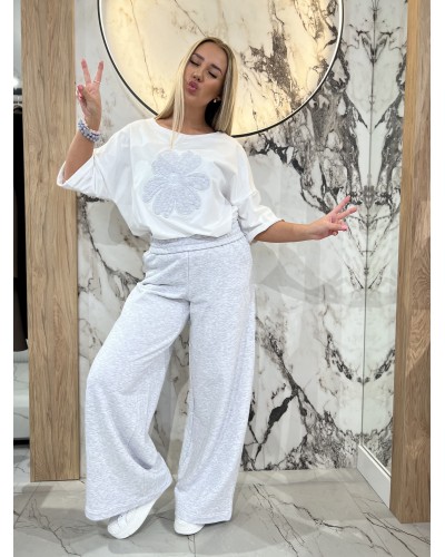 T-shirt stokrotka By o la la...! biały z szarym