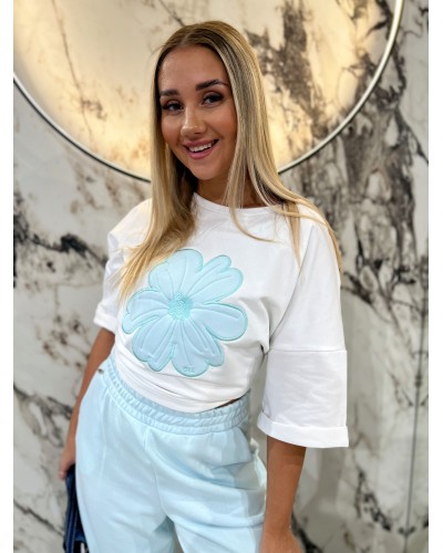 T-shirt stokrotka By o la la...! biały z blue mint