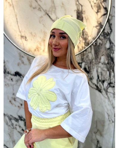 T-shirt stokrotka By o la la...! biały z sunshine