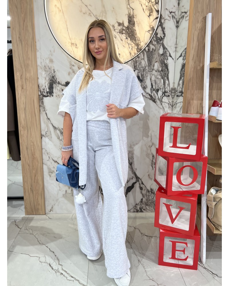 Spodnie dresowe z szeroką nogawką By o la la...! szary melanż