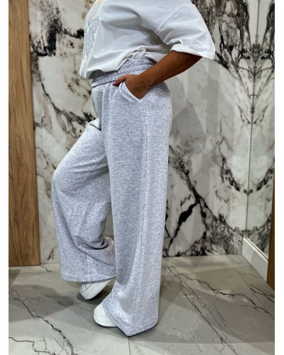 Spodnie dresowe z szeroką nogawką By o la la...! szary melanż