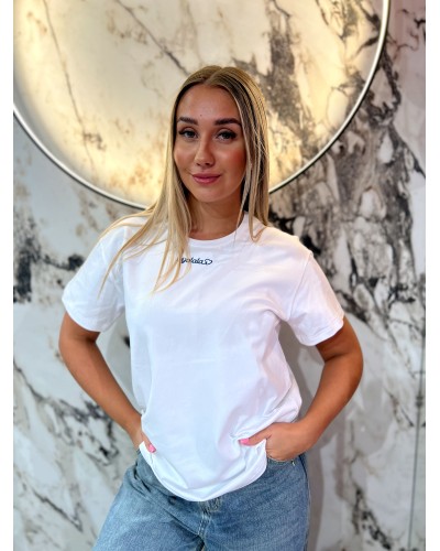 T-shirt z napisem By o la la...! biały z denimem