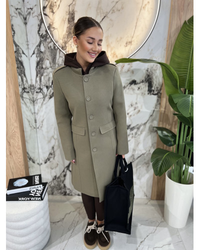 Elegancki płaszcz ze stójką By o la la...! olive