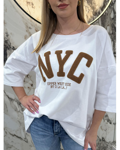 T-shirt NYC By o la la...! biały z camelem