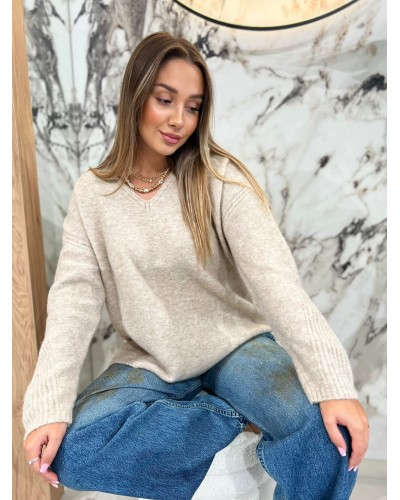 Sweter moherowy z dekoltem By o la la...! beżowy