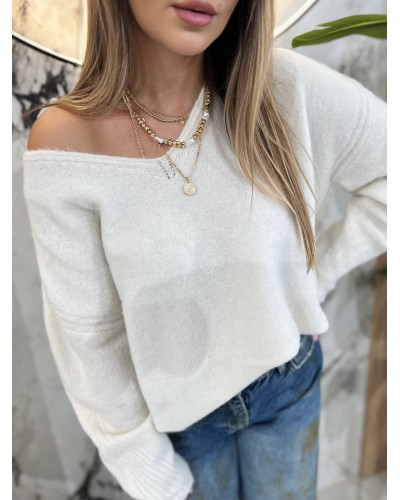 Sweter moherowy z dekoltem By o la la...! perła