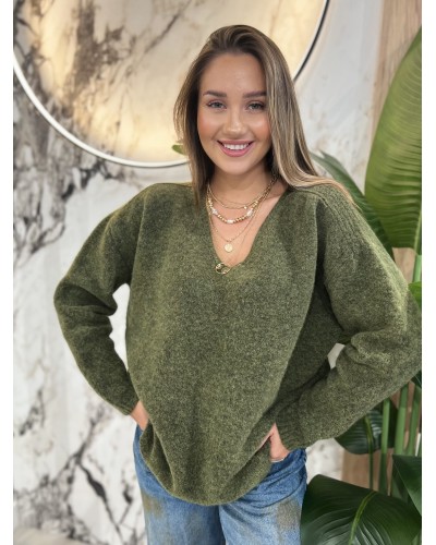 Sweter moherowy z dekoltem By o la la...! olive