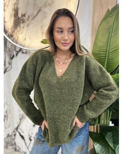 Sweter moherowy z dekoltem By o la la...! olive