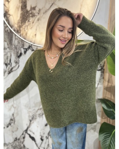 Sweter moherowy z dekoltem By o la la...! olive