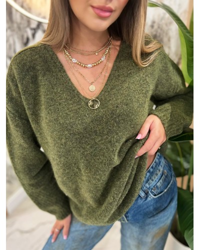 Sweter moherowy z dekoltem By o la la...! olive