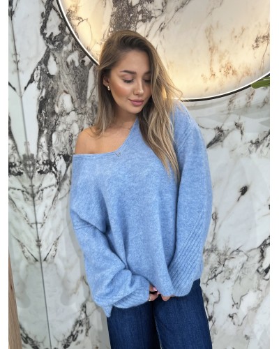 Sweter moherowy z dekoltem By o la la...! stone blue