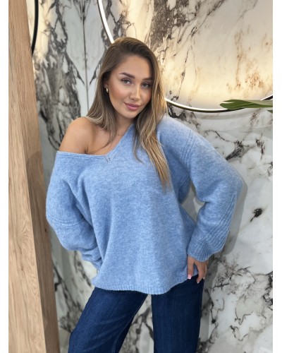 Sweter moherowy z dekoltem By o la la...! stone blue