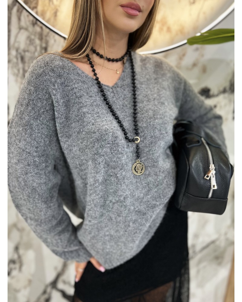 Sweter moherowy z dekoltem By o la la...! smoke grey