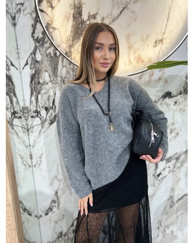 Sweter moherowy z dekoltem By o la la...! smoke grey