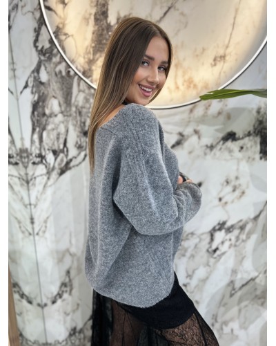 Sweter moherowy z dekoltem By o la la...! smoke grey
