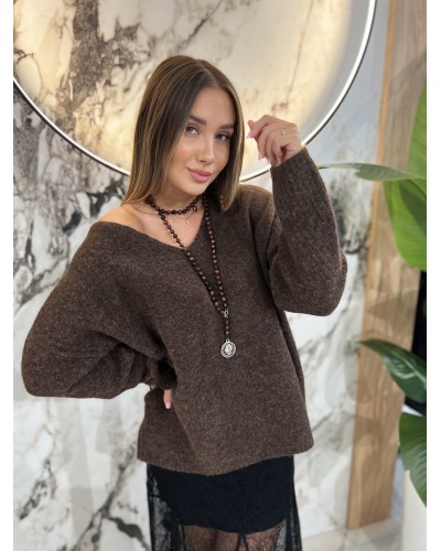 Sweter moherowy z dekoltem By o la la...! espresso