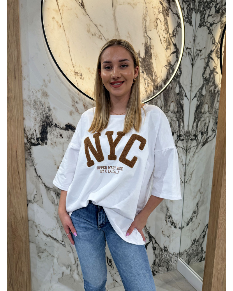 T-shirt NYC By o la la...! biały z camelem T-shirt NYC By o la la...! biały z camelem