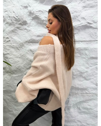 Sweter z szalem La Milla pudrowy róż