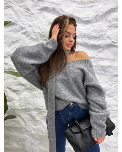 Sweter z szalem La Milla szary