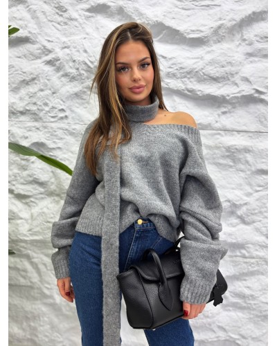 Sweter z szalem La Milla szary