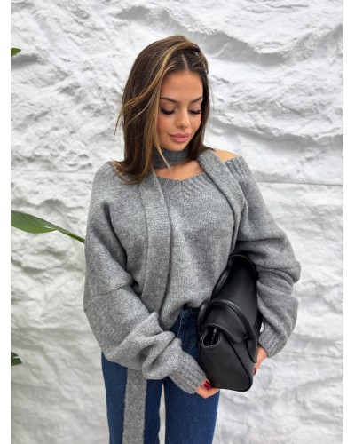 Sweter z szalem La Milla szary