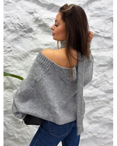 Sweter z szalem La Milla szary