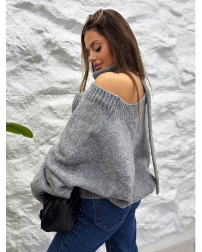Sweter z szalem La Milla szary