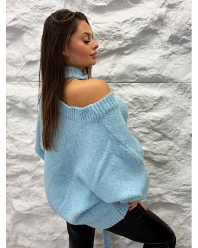 Sweter z szalem La Milla błękitny