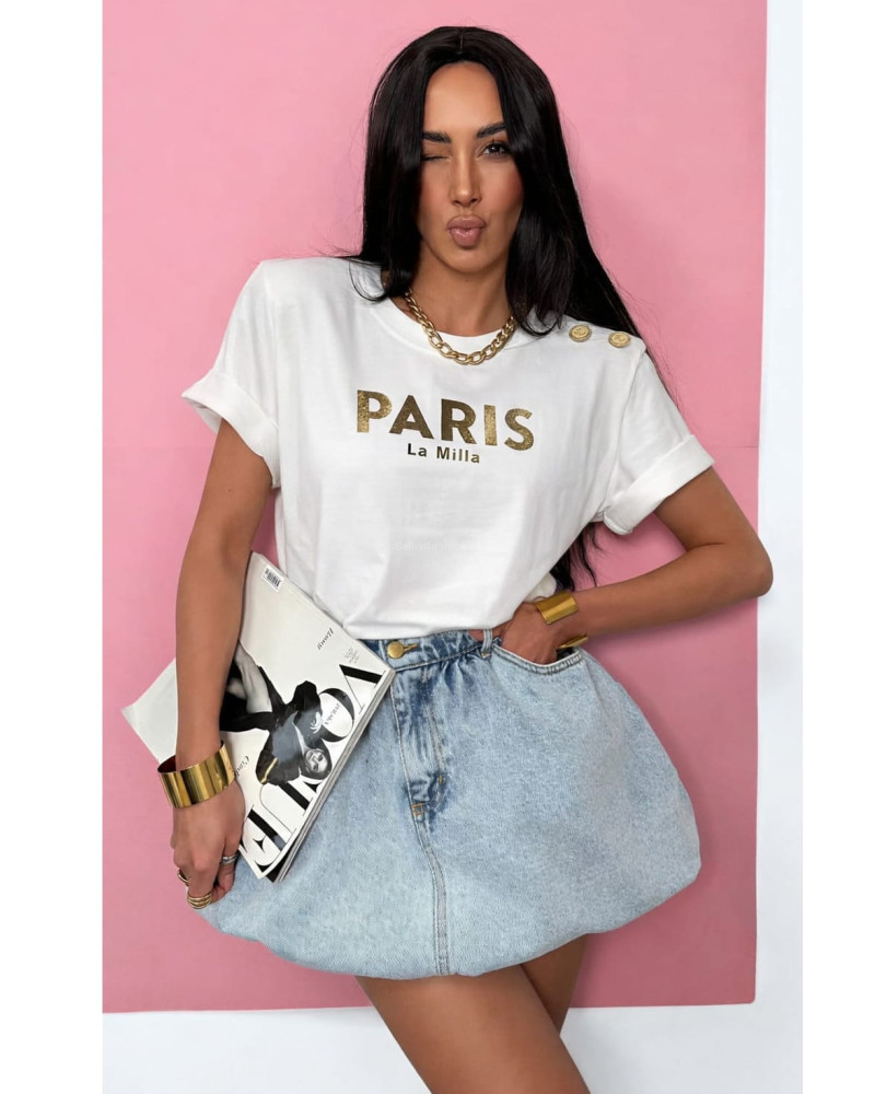 T-Shirt La Milla Paris biały ze złotym