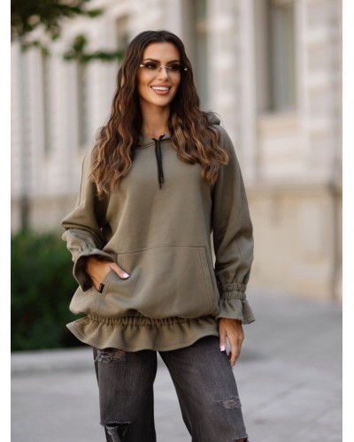 Bluza długa z falbanką By o la la...! olive