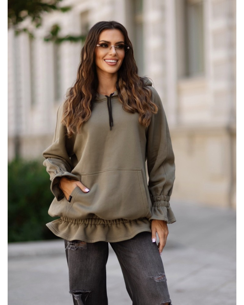 Bluza długa z falbanką By o la la...! olive