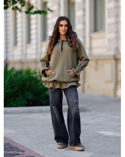 Bluza długa z falbanką By o la la...! olive