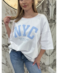 T-shirt NYC By o la la...! biały z błękitem