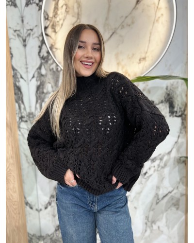 Sweter ażurowy warkocz By o la la...! espresso