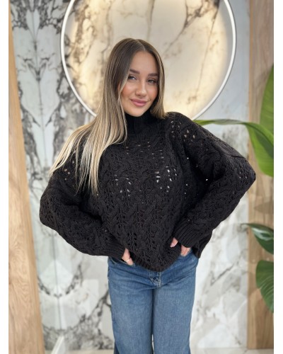 Sweter ażurowy warkocz By o la la...! espresso