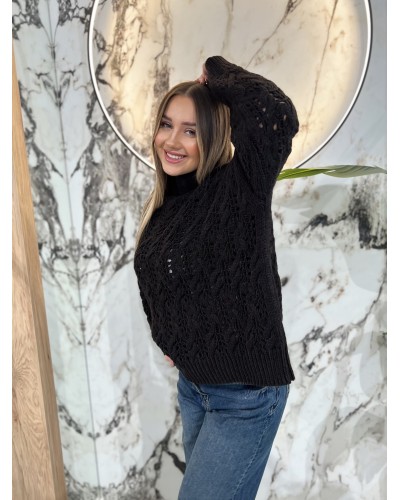 Sweter ażurowy warkocz By o la la...! espresso