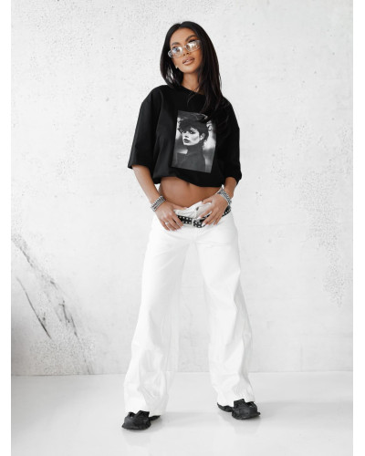 T-shirt asymetryczny z modelką By o la la...! czarny