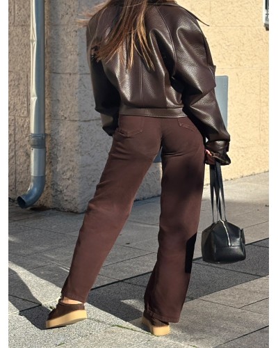 Spodnie jeansowe z szeroką nogawką WIDE LEG czekoladowe