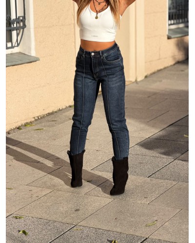 Spodnie jeansowe z przeszyciem MOM FIT ciemny jeans