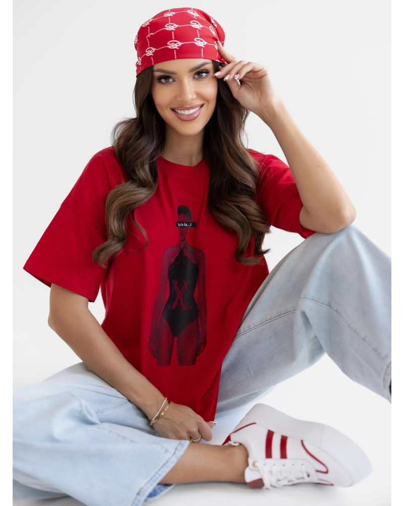 T-shirt z modelką By o la la...! czerwony