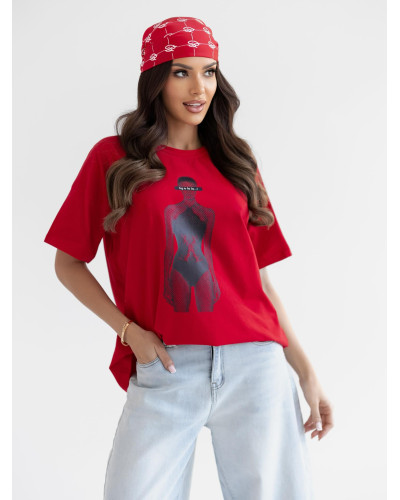 T-shirt z modelką By o la la...! czerwony