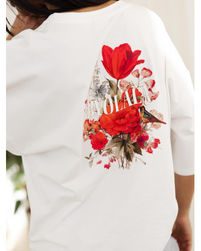 T-shirt z kwiatowym tyłem By o la la...! śmietankowa z red kiss
