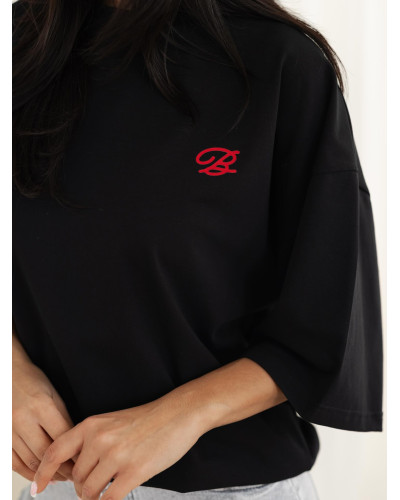 T-shirt z kwiatowym tyłem By o la la...! czarny z red kiss