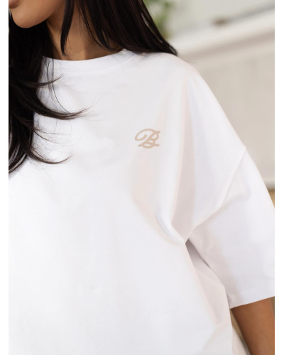 T-shirt z kwiatowym tyłem By o la la...! biały z nude