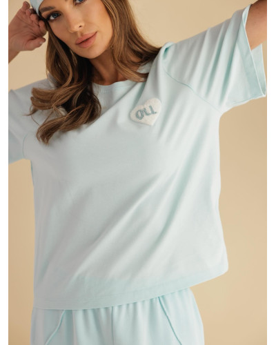 T-shirt z logowanym sercem By o la la...! blue mint
