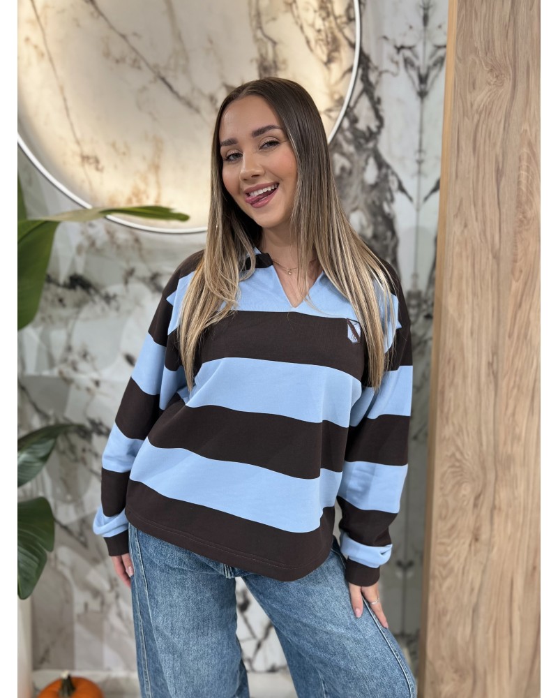 Bluza polo w paski By o la la...! espresso z błękitem