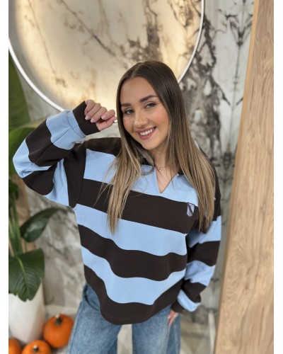 Bluza polo w paski By o la la...! espresso z błękitem